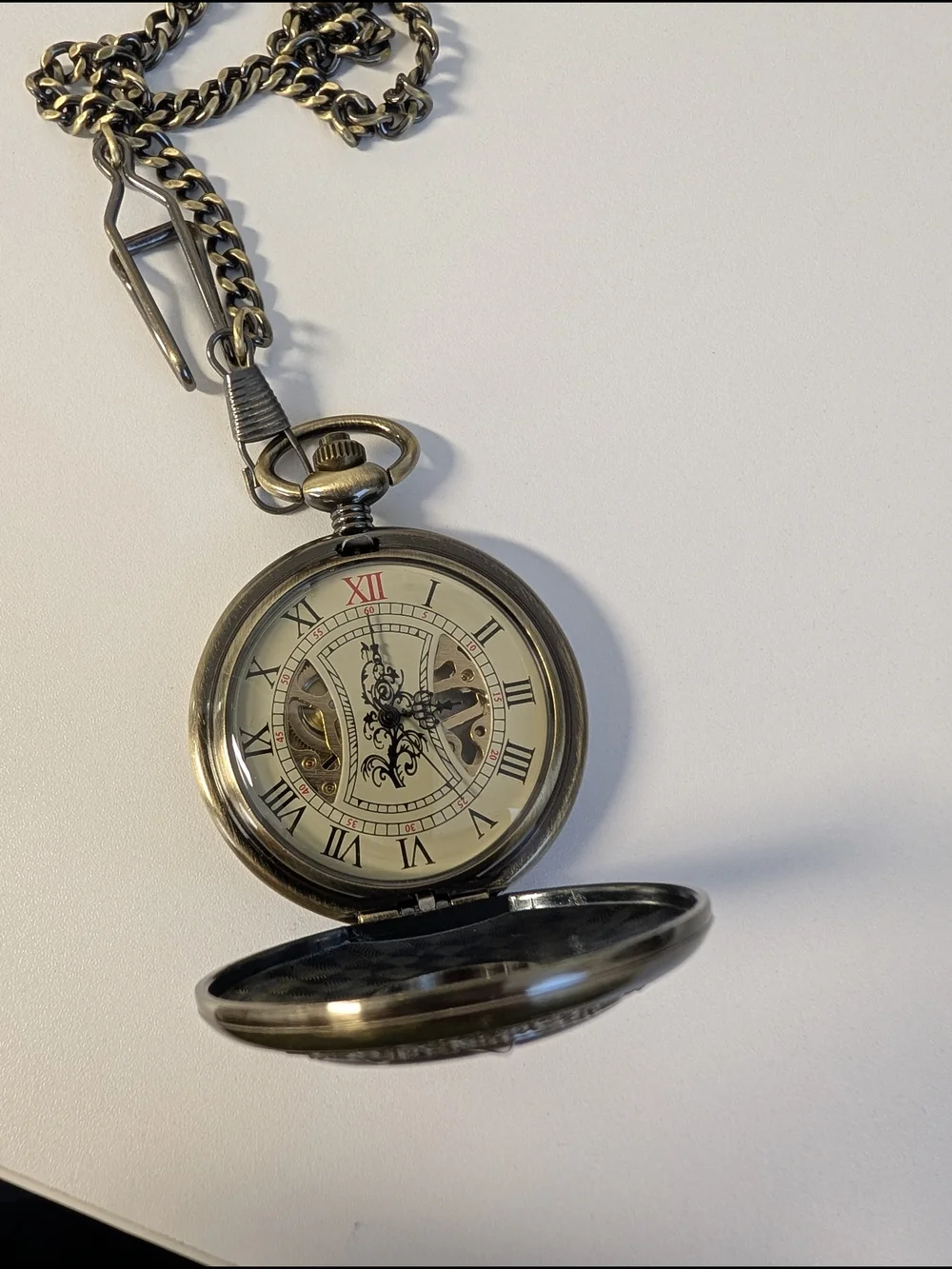 Antique-Style Bronze Pocket Watch with Wood Accent - Brown/Gold